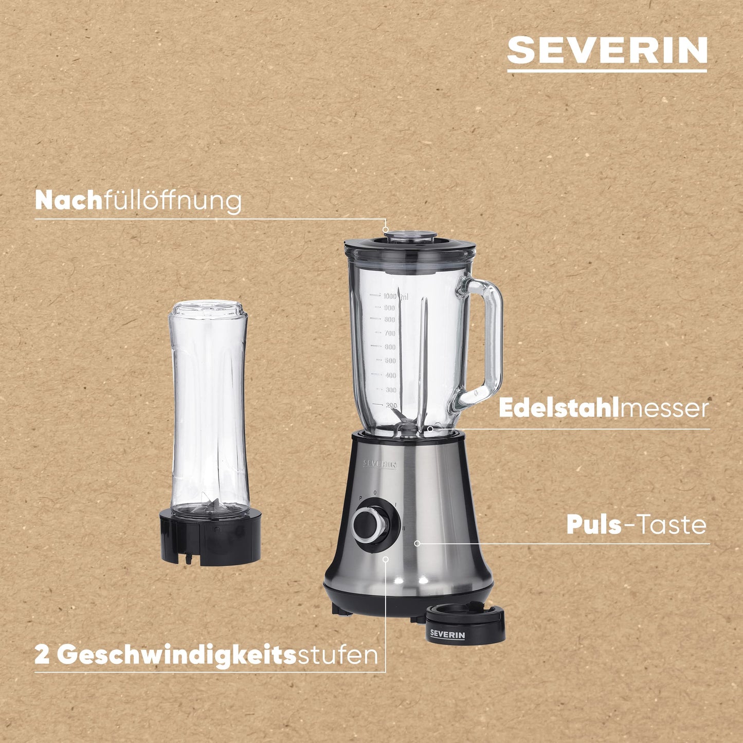 SEVERIN Blender SM 3737, Smoothie Mixer mit Trinkbecher